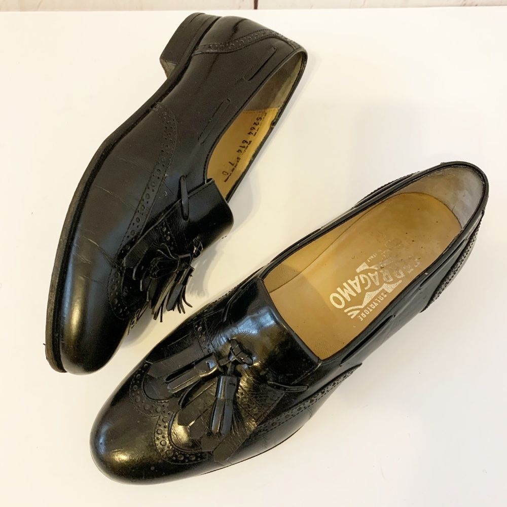 Salvatore Ferragamo Black Leather Kiltie Shoes